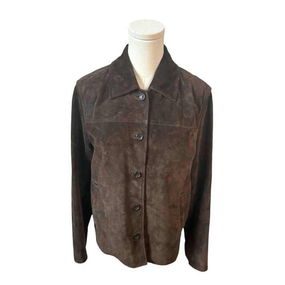 J.Crew Vintage Unisex Brown Suede Leather Jacket Size S Button-Down Long Sleeve